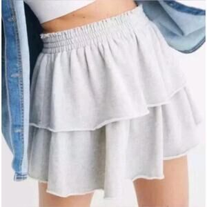 Aerie Women Size M Gray Pull On Terry Cloth Weekend Tiered Mini Skirt Festival